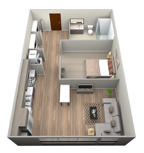 Floor plan for 1 bed, 1 bath, 590 sqft